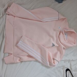 Adidas Pink Hoodie with White Stripes